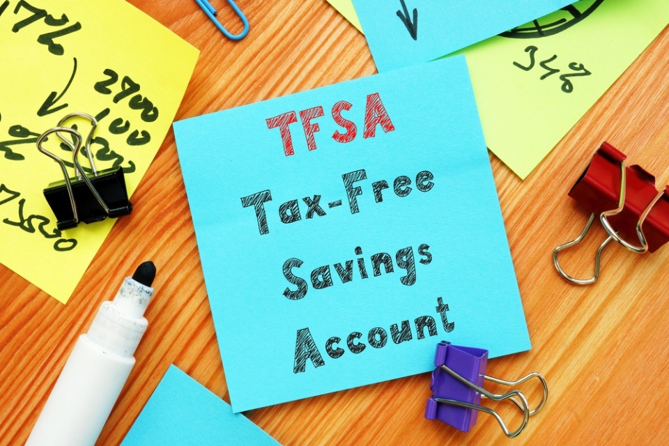 "TFSA Tax-Free Savings Account" is written with red